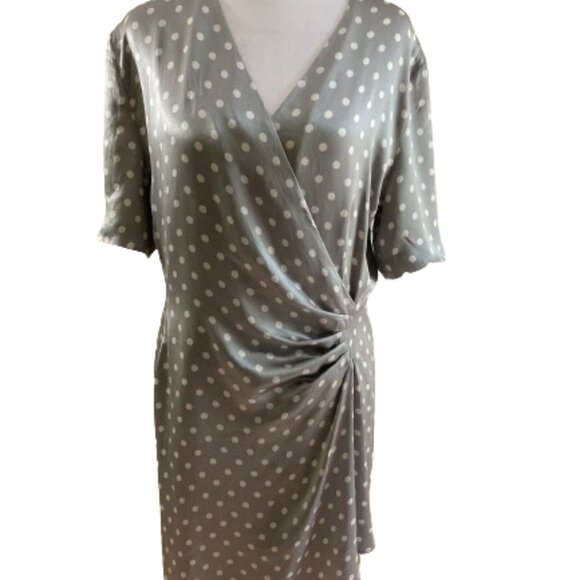 Escada by Margaretha Ley Dress Vintage Silk Midi Faux Wrap Polka Dots sz 42 - Picture 2 of 14